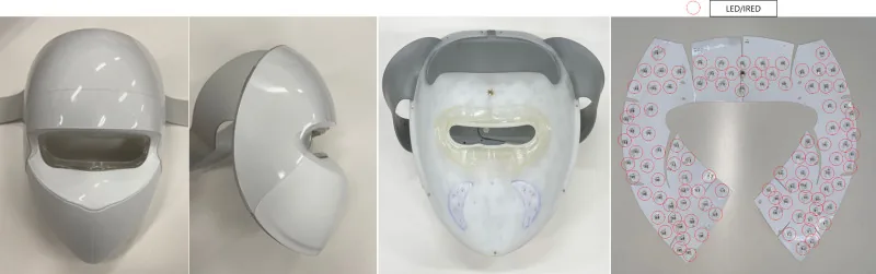 Home light-therapy face mask with red and infrared LEDs used in a trial on crow's feet, an alternative to eye wrinkle exercises