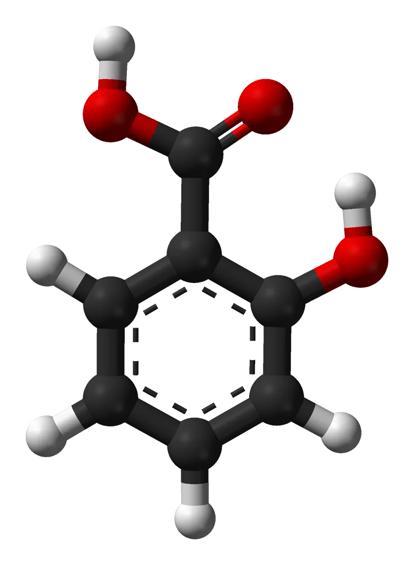 A 3D model of the salicylic acid molecule, one of the best-studied ingredients in pimple drying lotions